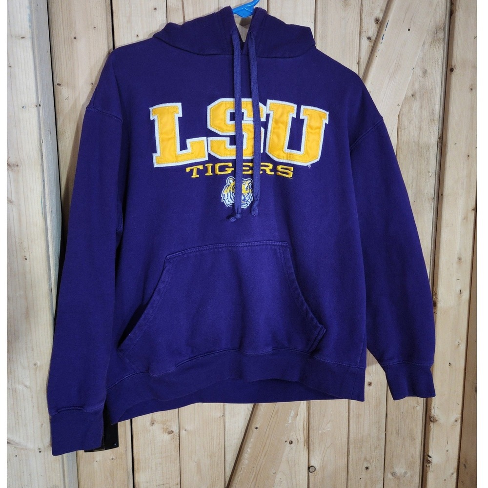 Majestic LSU Tigers Hoodie Purple Embroidered Large Section 101 NCAA Sweatshirt